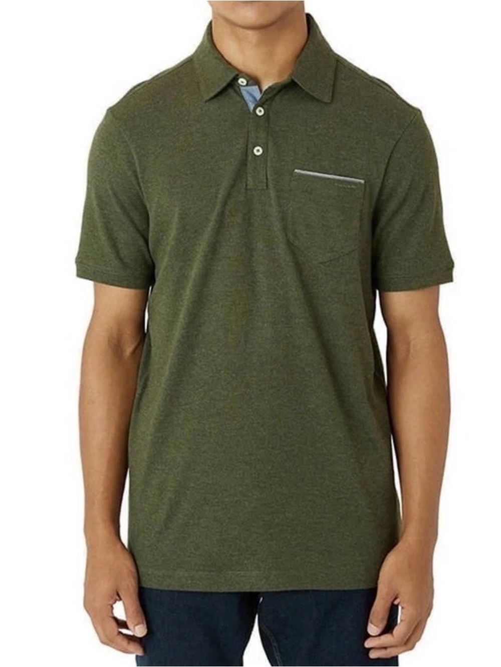 Tahari Men's Fine Cotton Interlock Pocket Short Sleeve Polo Shirt Olive Green XL